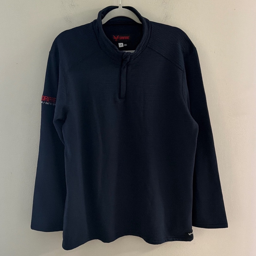 Drifire Men Large FR Polartec Power Grid Fleece Quarter Zip Navy Blue CAT 2